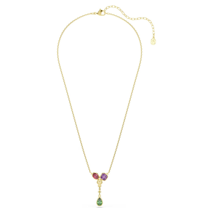 Imber Y pendant Mixed cuts, Multicolored, 18K gold finish